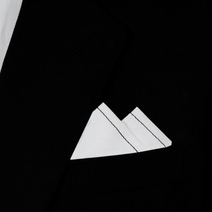 Black Stitch on White 100% Cotton Pre-Folded Pocket Square Handkerchief Insert Black Stitch on White 100% Cotton Pre-Folded Pocket Square Handkerchief Insert