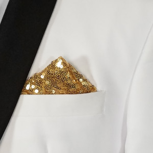 Men's Gold Sequin Pre-Folded Pocket Square Insert - Point Design Men's Gold Sequin Pre-Folded Pocket Square Insert - Point Design
