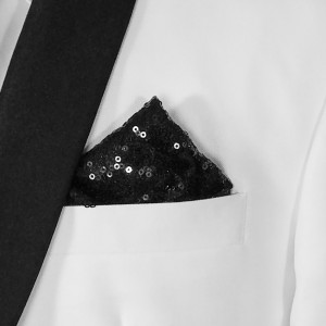 Men's Black Sequin Pre-Folded Pocket Square Insert - Point Design Men's Black Sequin Pre-Folded Pocket Square Insert - Point Design