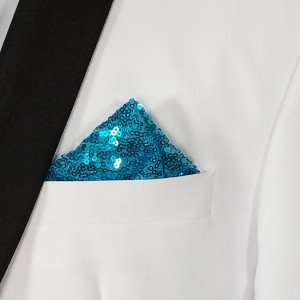 Men's Turquoise Blue Sequin Pre-Folded Pocket Square Insert - Point Design Men's Turquoise Blue Sequin Pre-Folded Pocket Square Insert - Point Design
