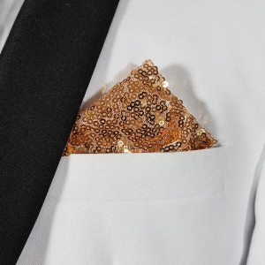 Men's Rose - Gold Sequin Pre-Folded Pocket Square Insert - Point Design Men's Rose - Gold Sequin Pre-Folded Pocket Square Insert - Point Design