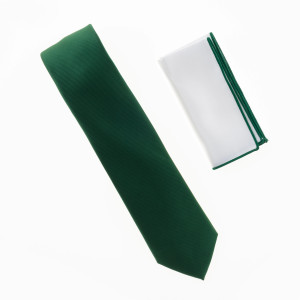 Antonia 100% Silk X-Long Tie w/Matching Trimmed Pocket Square - Green