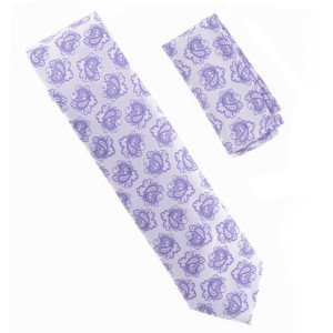 Antonia 100% Silk X-Long Tie w/Pocket Square - Lavender Purple Paisley Medallion Design Antonia 100% Silk X-Long Tie w/Pocket Square - Lavender Purple Paisley Medallion Design