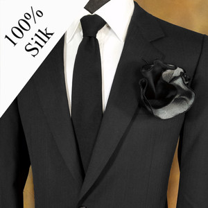 100% Silk - Two Sided Black & Charcoal Pouf Round Pocket Square 100% Silk - Two Sided Black & Charcoal Pouf Round Pocket Square