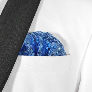 Men's Sky Blue Sequin Pre-Folded Pocket Square Insert - Fan Design Men's Sky Blue Sequin Pre-Folded Pocket Square Insert - Fan Design