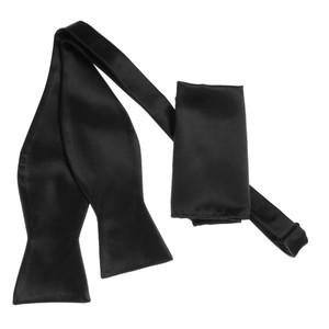 Black Satin 100% Silk Self Tie Silk Bow Tie Set Black Satin 100% Silk Self Tie Silk Bow Tie Set