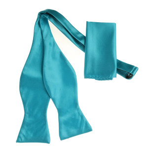 Turquoise Satin 100% Silk Self Tie Silk Bow Tie Set