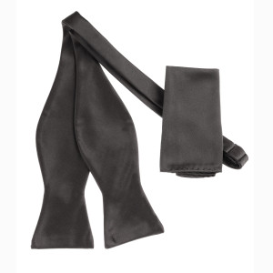 Dark Grey Satin 100% Silk Self Tie Silk Bow Tie Set Dark Grey Satin 100% Silk Self Tie Silk Bow Tie Set