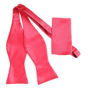 Watermelon Pink Satin 100% Silk Self Tie Silk Bow Tie Set Watermelon Pink Satin 100% Silk Self Tie Silk Bow Tie Set