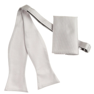 Silver Grey Pin Dot Weave 100% Woven Silk Self Tie Silk Bow Tie Set Silver Grey Pin Dot Weave 100% Woven Silk Self Tie Silk Bow Tie Set