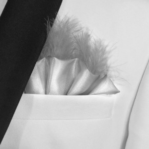 Silver Satin Ruffle & Feather Pocket Square Insert Silver Satin Ruffle & Feather Pocket Square Insert
