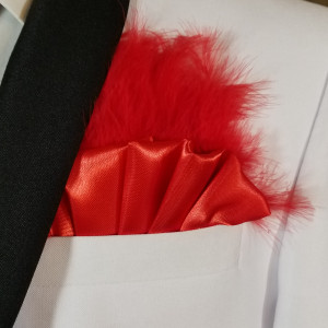Red Satin Ruffle & Feather Pocket Square Insert Red Satin Ruffle & Feather Pocket Square Insert