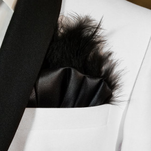 Black Satin Ruffle & Feather Pocket Square Insert Black Satin Ruffle & Feather Pocket Square Insert