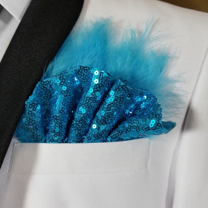 Turquoise Sequin Ruffle & Feather Pocket Square Insert Turquoise Sequin Ruffle & Feather Pocket Square Insert