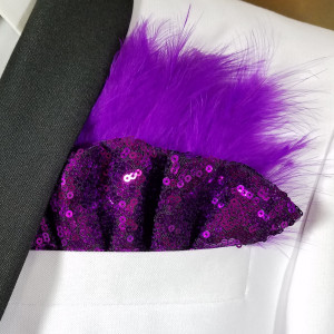 Purple Sequin Ruffle & Feather Pocket Square Insert Purple Sequin Ruffle & Feather Pocket Square Insert