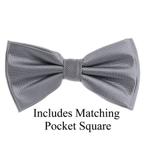 Battleship Grey Pin Dot Weave Pre-Tied Silk Bow Tie Set Battleship Grey Pin Dot Weave Pre-Tied Silk Bow Tie Set
