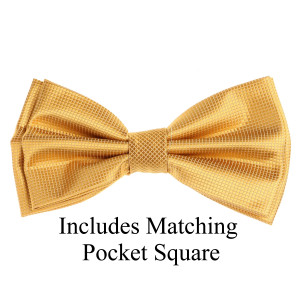 Gold Pin Dot Weave Pre-Tied Silk Bow Tie Set Gold Pin Dot Weave Pre-Tied Silk Bow Tie Set