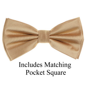 Light Gold Pin Dot Weave Pre-Tied Silk Bow Tie Set Light Gold Pin Dot Weave Pre-Tied Silk Bow Tie Set
