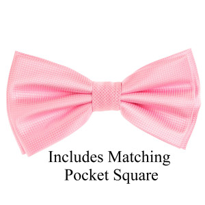 Pink  Pin Dot Weave Pre-Tied Silk Bow Tie Set