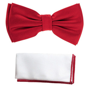 Red Diagonal Weave Pre-Tied Silk Bow Tie Set