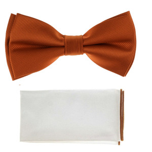 Copper Orange Diagonal Weave Pre-Tied Silk Bow Tie Set Copper Orange Diagonal Weave Pre-Tied Silk Bow Tie Set
