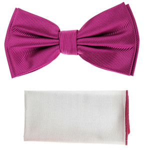 Mulberry Pink Diagonal Weave Pre-Tied Silk Bow Tie Set