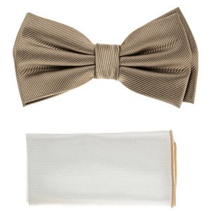 Beige Diagonal Weave Pre-Tied Silk Bow Tie Set Beige Diagonal Weave Pre-Tied Silk Bow Tie Set