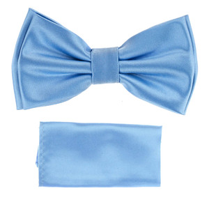 Sky Blue 100% Silk Satin Pre-Tied Silk Bow Tie Set