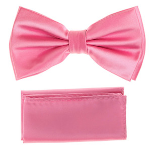 Pink 100% Silk Satin Pre-Tied Silk Bow Tie Set