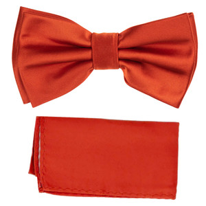 Terra Cotta Red 100% Silk Satin Pre-Tied Silk Bow Tie Set