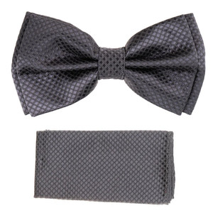 Dark Grey 100% Silk Grid Weave Pre-Tied Silk Bow Tie Set Dark Grey 100% Silk Grid Weave Pre-Tied Silk Bow Tie Set
