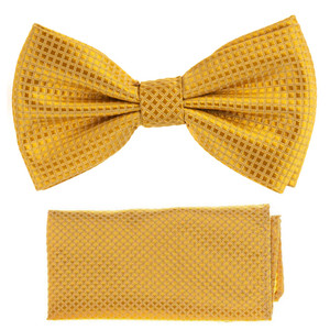 Gold 100% Silk Grid Weave Pre-Tied Silk Bow Tie Set Gold 100% Silk Grid Weave Pre-Tied Silk Bow Tie Set