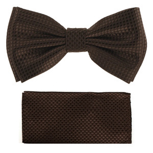 Brown 100% Silk Grid Weave Pre-Tied Silk Bow Tie Set Brown 100% Silk Grid Weave Pre-Tied Silk Bow Tie Set
