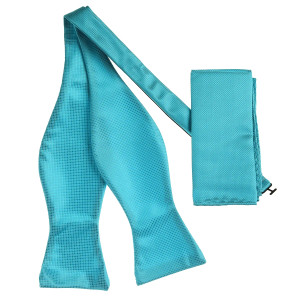 Turquoise Pin Dot Weave 100% Woven Silk Self Tie Silk Bow Tie Set Turquoise Pin Dot Weave 100% Woven Silk Self Tie Silk Bow Tie Set