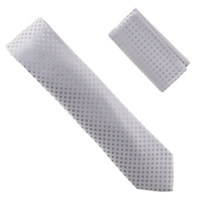 Antonia 100% Silk Tie w/Pocket Square - Silver Dots Antonia 100% Silk Tie w/Pocket Square - Silver Dots