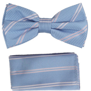 Light Blue with Tiny Pink Stripe Pre-Tied Silk Bow Tie Set Light Blue with Tiny Pink Stripe Pre-Tied Silk Bow Tie Set