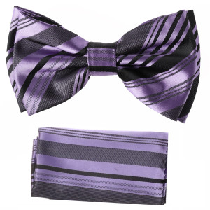 Purple Stripes Pre-Tied 100% Silk Bow Tie Set Purple Stripes Pre-Tied 100% Silk Bow Tie Set