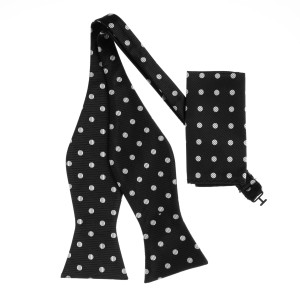 Dark Blue with Grey Dots Self Tie 100% Silk Bow Tie Set Dark Blue with Grey Dots Self Tie 100% Silk Bow Tie Set