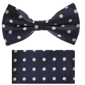 Dark Blue with Grey Dots Pre-Tied 100% Silk Bow Tie Set Dark Blue with Grey Dots Pre-Tied 100% Silk Bow Tie Set