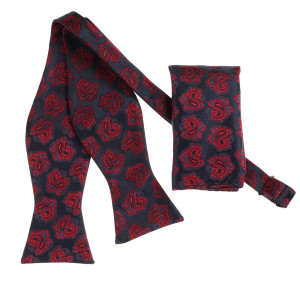 Dark Blue with Red Paisley Self Tie 100% Silk Bow Tie Set Dark Blue with Red Paisley Self Tie 100% Silk Bow Tie Set