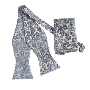 Blue Toned Flower Design Self Tie 100% Silk Bow Tie Set Blue Toned Flower Design Self Tie 100% Silk Bow Tie Set