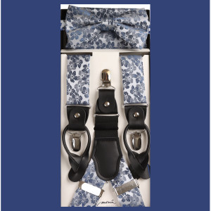Blue Toned Flower Design Suspenders with Matching Silk Bow Tie Set Blue Toned Flower Design Suspenders with Matching Silk Bow Tie Set