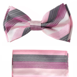 Various Pink & Grey Stripes Pre-Tied Silk Bow Tie Set Various Pink & Grey Stripes Pre-Tied Silk Bow Tie Set