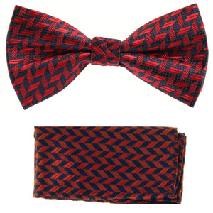 Navy & Red Herringbone Pre-Tied Silk Bow Tie Set Navy & Red Herringbone Pre-Tied Silk Bow Tie Set