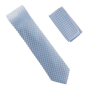 Antonia 100% Silk X-Long Tie w/Pocket Square - Light Blue Polka Dot Antonia 100% Silk X-Long Tie w/Pocket Square - Light Blue Polka Dot