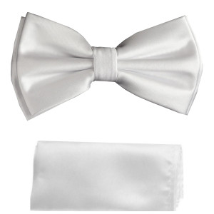 White Satin 100% Silk Pre-Tied Silk Bow Tie Set White Satin 100% Silk Pre-Tied Silk Bow Tie Set