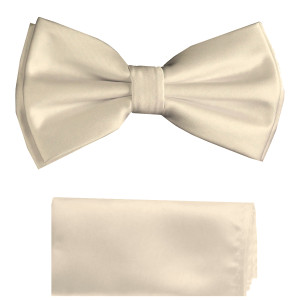 Ivory Satin 100% Silk Pre-Tied Silk Bow Tie Set Ivory Satin 100% Silk Pre-Tied Silk Bow Tie Set