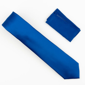Antonia 100% Satin Silk Necktie with Pocket Square - Rich Blue Antonia 100% Satin Silk Necktie with Pocket Square - Rich Blue
