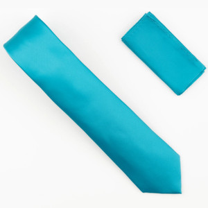 Antonia 100% Satin Silk Necktie with Pocket Square - Turquoise Antonia 100% Satin Silk Necktie with Pocket Square - Turquoise