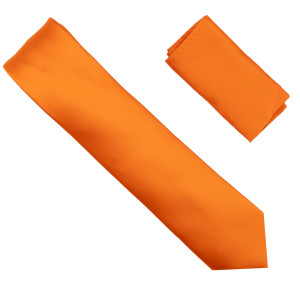 Antonia 100% Satin Silk Necktie with Pocket Square - Orange Antonia 100% Satin Silk Necktie with Pocket Square - Orange